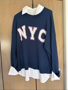 Maeve Navy and blue Twofer NYC-Pattern Shirt Lined Collar